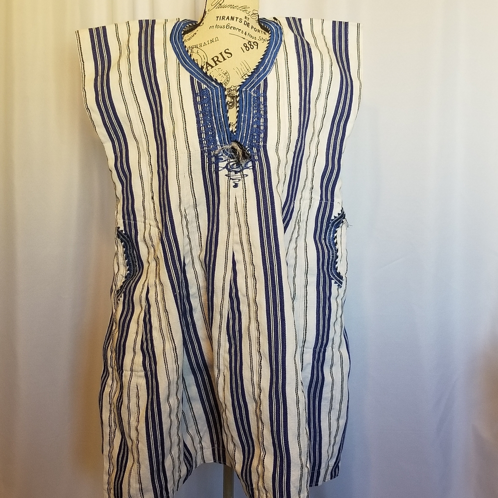 Authentic Mexican Poncho W/ Pockets - Blue/White